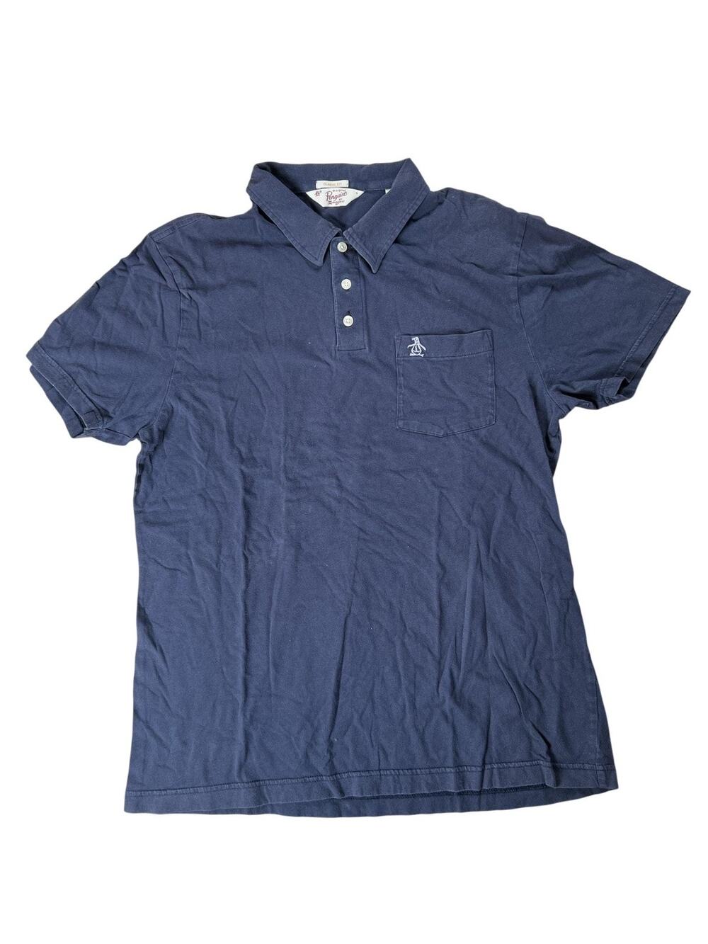 Original Penguin Polo Shirt Mens L Blue Classic Fit Cotton Pocket Collared